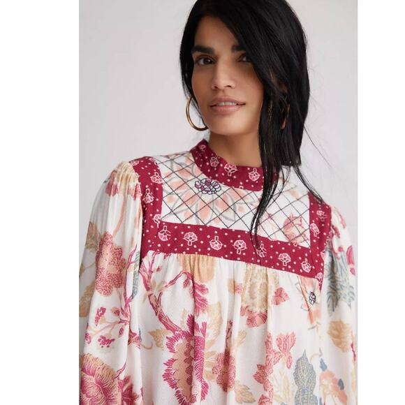 New Anthropologie Let Me Be Quilted Floral Long Sleeve Blouse $130 SMALL Pink - Picture 2 of 4